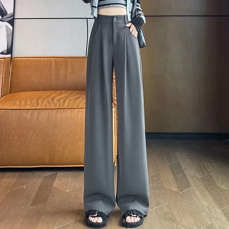 

Chic Elastic High Waist Wide Leg Pants Women Spring Summer Elegant Trouser Office Ladies Full Length Straight Streetwear Pant