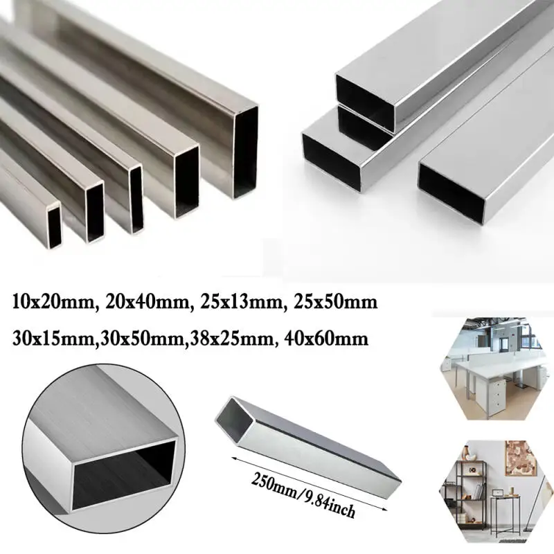 1 шт., высококачественная прямоугольная полая трубка из нержавеющей стали 304, 250 мм, для мебельной рамы, поручней, поделок из металла