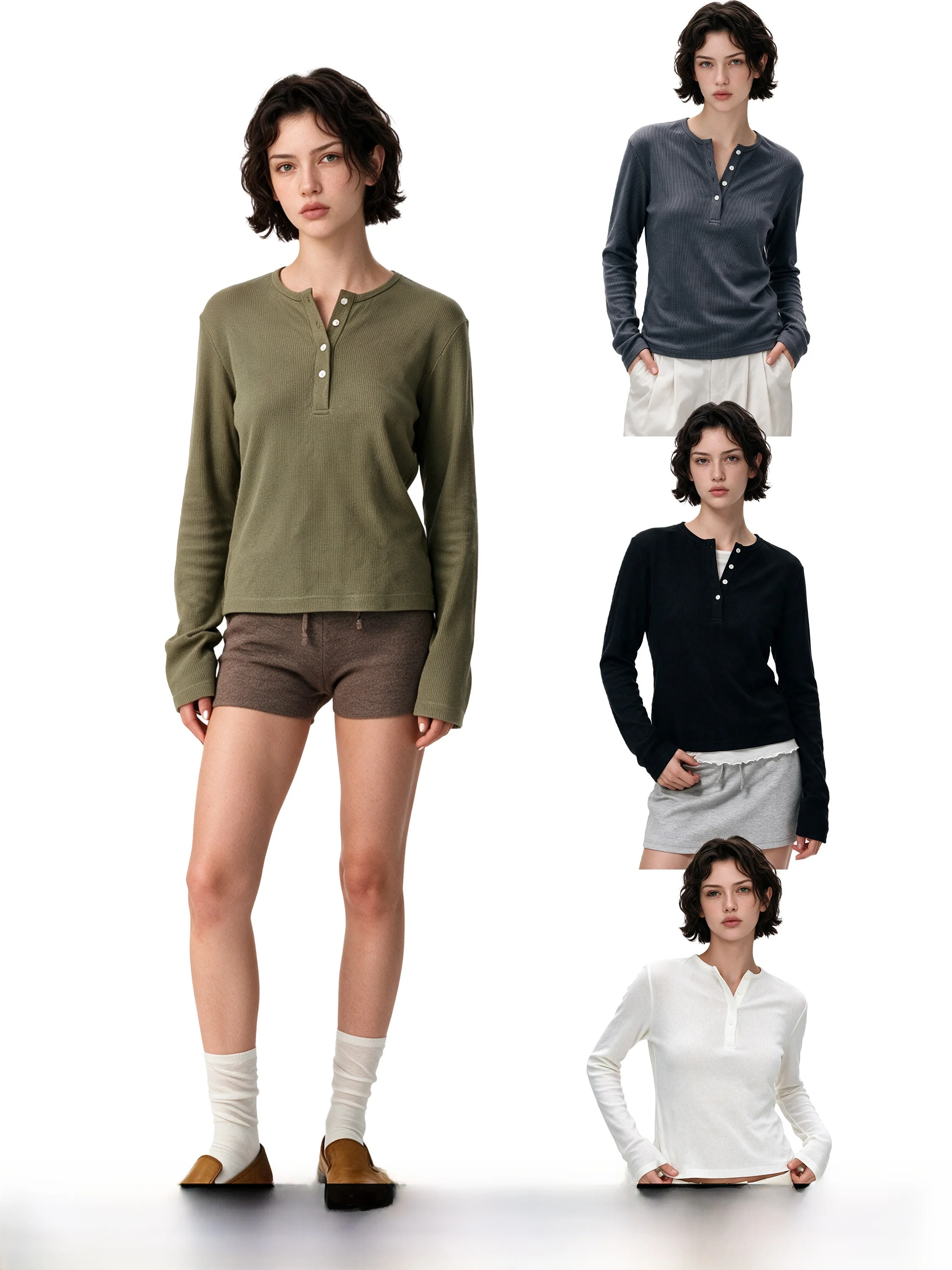 Slim Fit Long Sleeve T-Shirt Women's Henry Collar Base Shirt Comfortable Casual Style Autumn New Arrival GOGO BURN