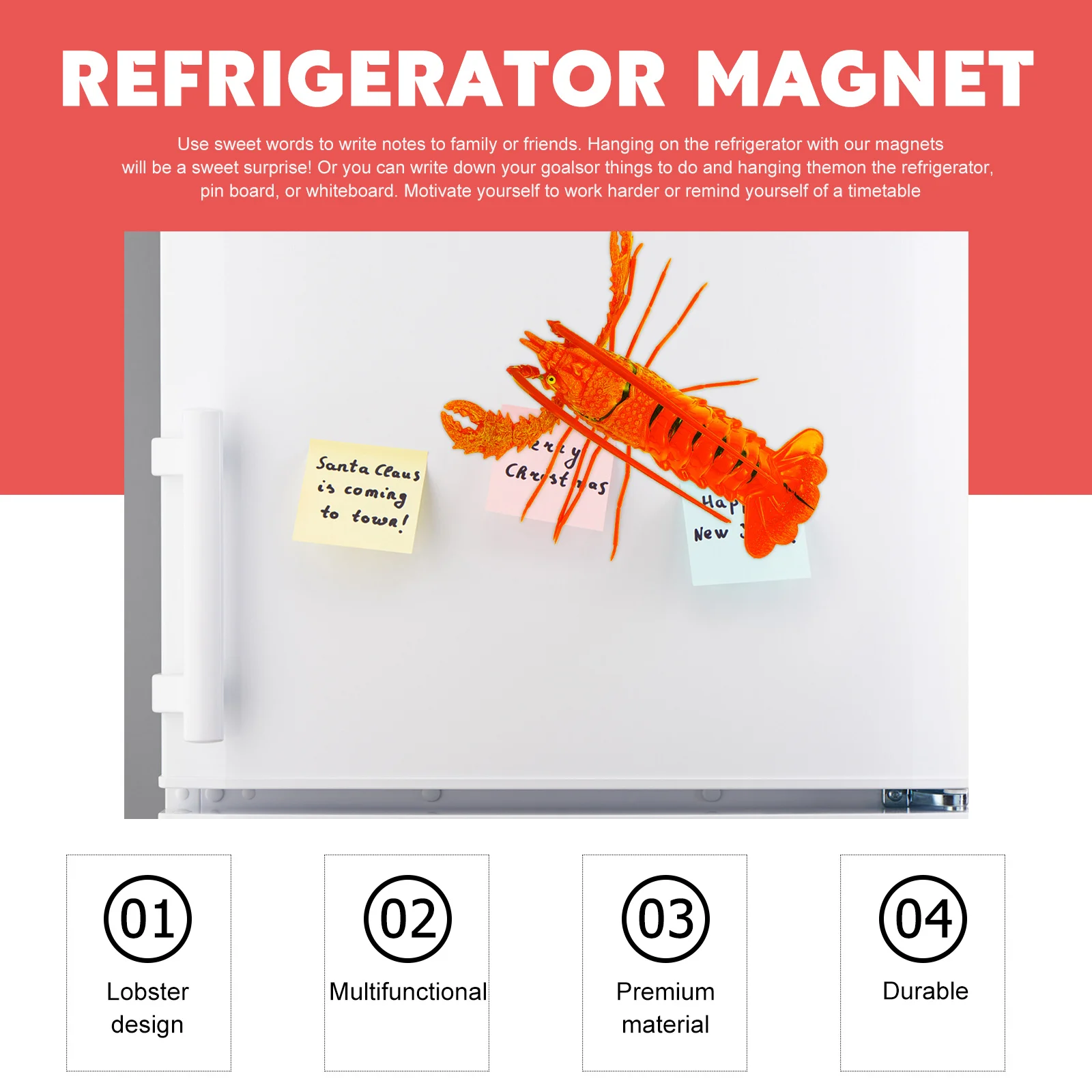 

1pc Red Lobster Fridge Magnet Premium Plastic Home Decor Magnetic Stickers For Refrigerator Whiteboard Metal Furniture