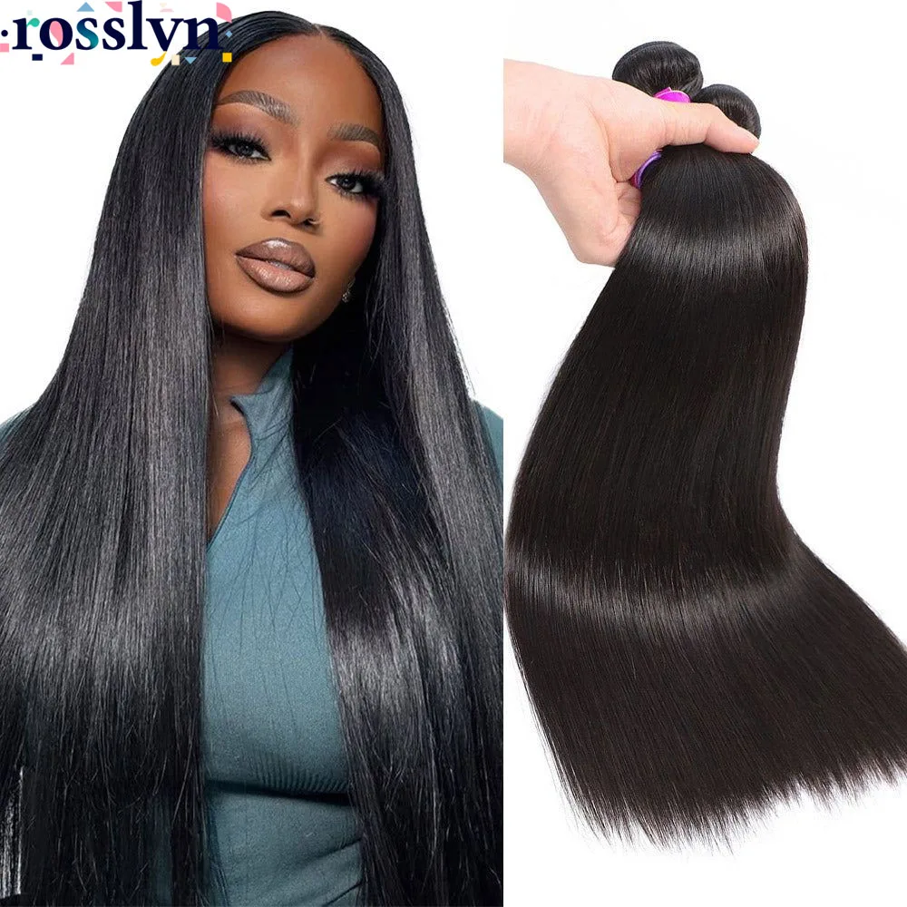 

Rosslyn, прямые пучки человеческих волос, натуральный черный 1B, полная плотность, бразильский пучок человеческих волос для женщин, распродажа 12-30 дюймов