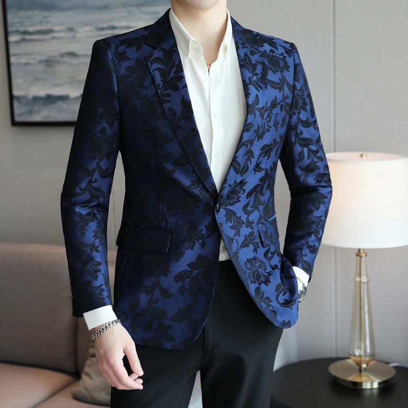 Luxurious Fashion Jacquard Striped Plaid Solid Color Mens Casual Business Suit Blazer Groom Wedding Dress Male Suits Coat Jacket