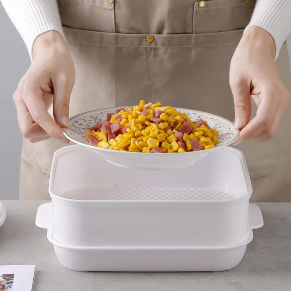 

1pc Microwave Food Steamer Kitchen Heat Resistant Plastic Steaming Container For Microwave Oven Refrigerator Use Steamer Basket
