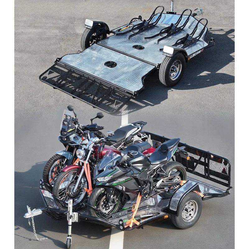 Motorcycle trailer, double large three-drag cruise imitation heavy machine, rear hanging special traction folding trailer frame