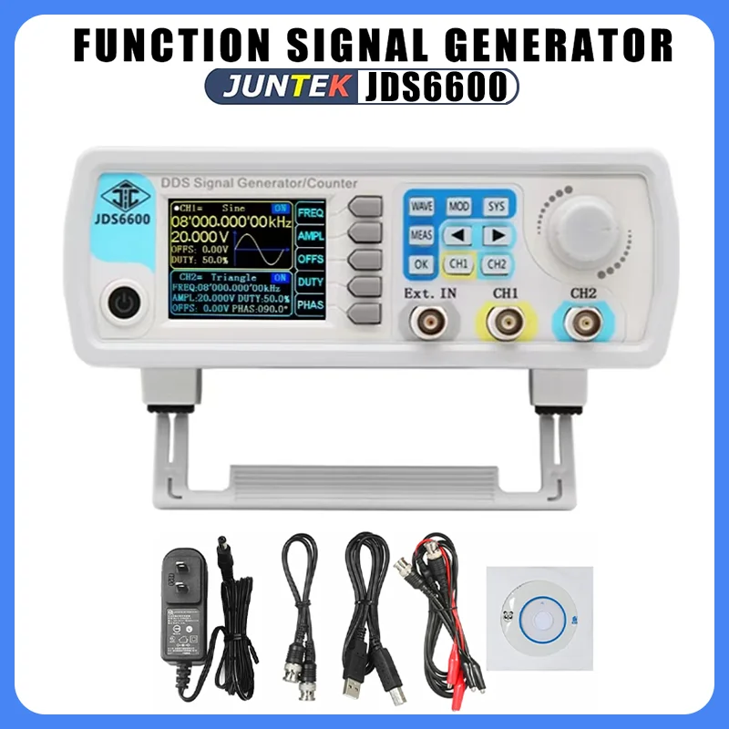 JUNTEK JDS6600 15/30/40/50/60 ميجا هرتز DDS وظيفة إشارة مولد/مولد نبض الموجي التعسفي ، 2 قناة تردد متر