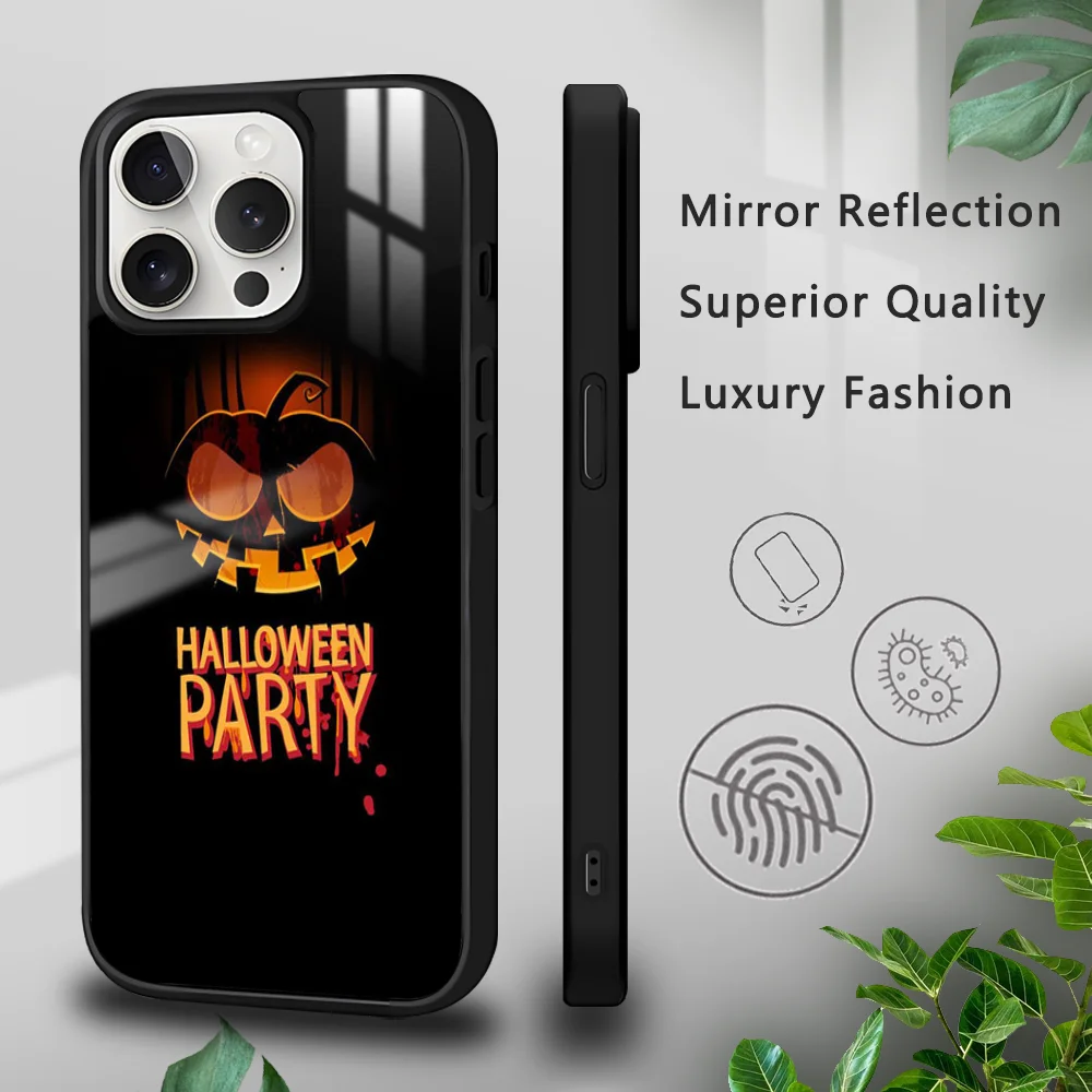 Head Halloween Scary Pumpkin Phone Case For iPhone 15 14 13 12 11 Pro Xs Max Mini XR X 7 8 Plus luxury Mirror Hard Funda