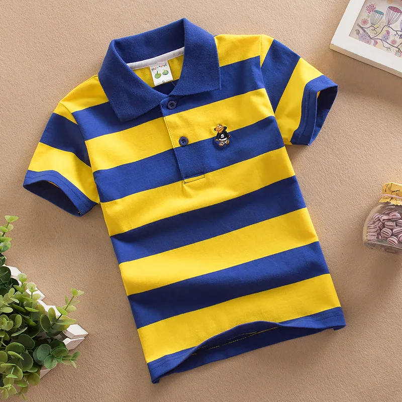 Tee Shirt Boys Short Sleeve Polo Shirt Kids Clothes Color Stripes Turn-down Collar Girls Sport Tops Girls Polo Shirts 3-14 Years