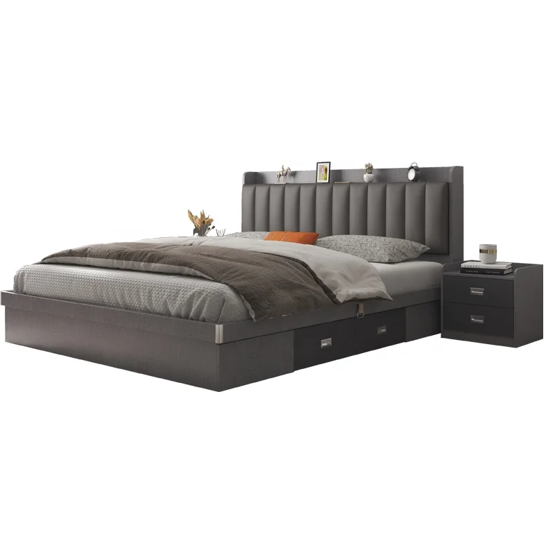 Double bed frame platform twin bed with drawers storage high sleeper modern style wooden