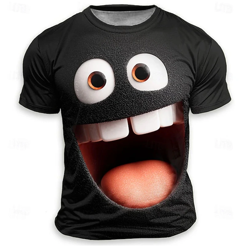3D Cartoon Expression Print Summer Men's T-shirt Loose Top Casual Round Neck Short Sleeve Fashion Sports Casual Fashion T-shirt