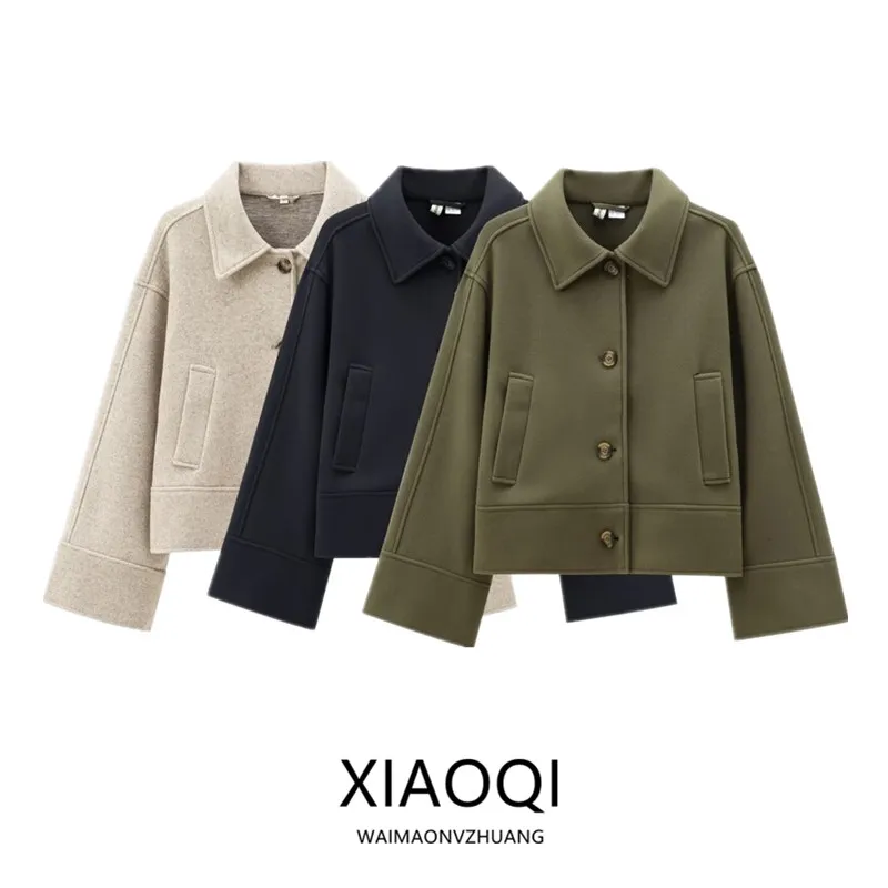 

Faionable Women's ort Woolen Coat Open Front Long Sve Autumn New Arrival Loose Fit Casual Sle Commute Friendly