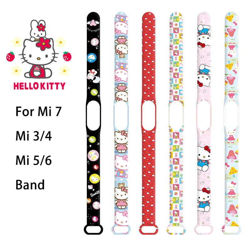 Sanrio Cartoon Strap Hello Kitty For Xiaomi Mi Band 7 6 5 4 3 NFC Silicone Bracelet Replacement Smart Sports Fitness Wrist