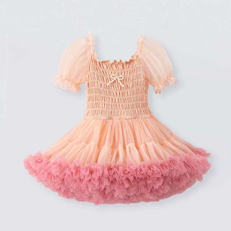 New Cute Baby Girl Dress Solid Color Bubble Sleeve Fluffy TUTU Baby Dresses Sweet Baby Girl Clothes Birthday Princess Frocks