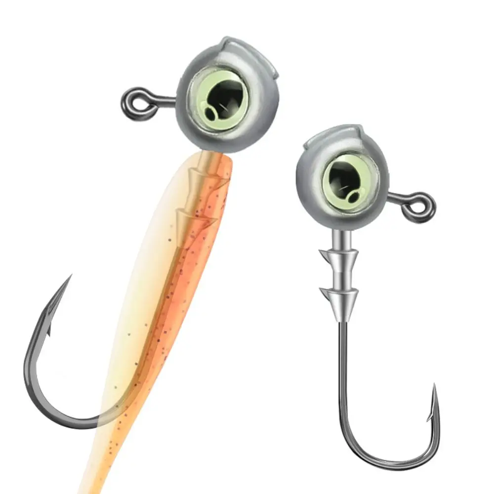10PCS New Metal Swimbait Hook Jig Head Luminous Eyes High Strength Fishing Worm Lure Hooks Silver Fishing Tackle Fishing