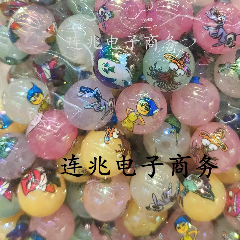 5pcs colorful cartoon anime acrylic beads jelly background printed beads for diy jewelry making bracelets materials 16mm