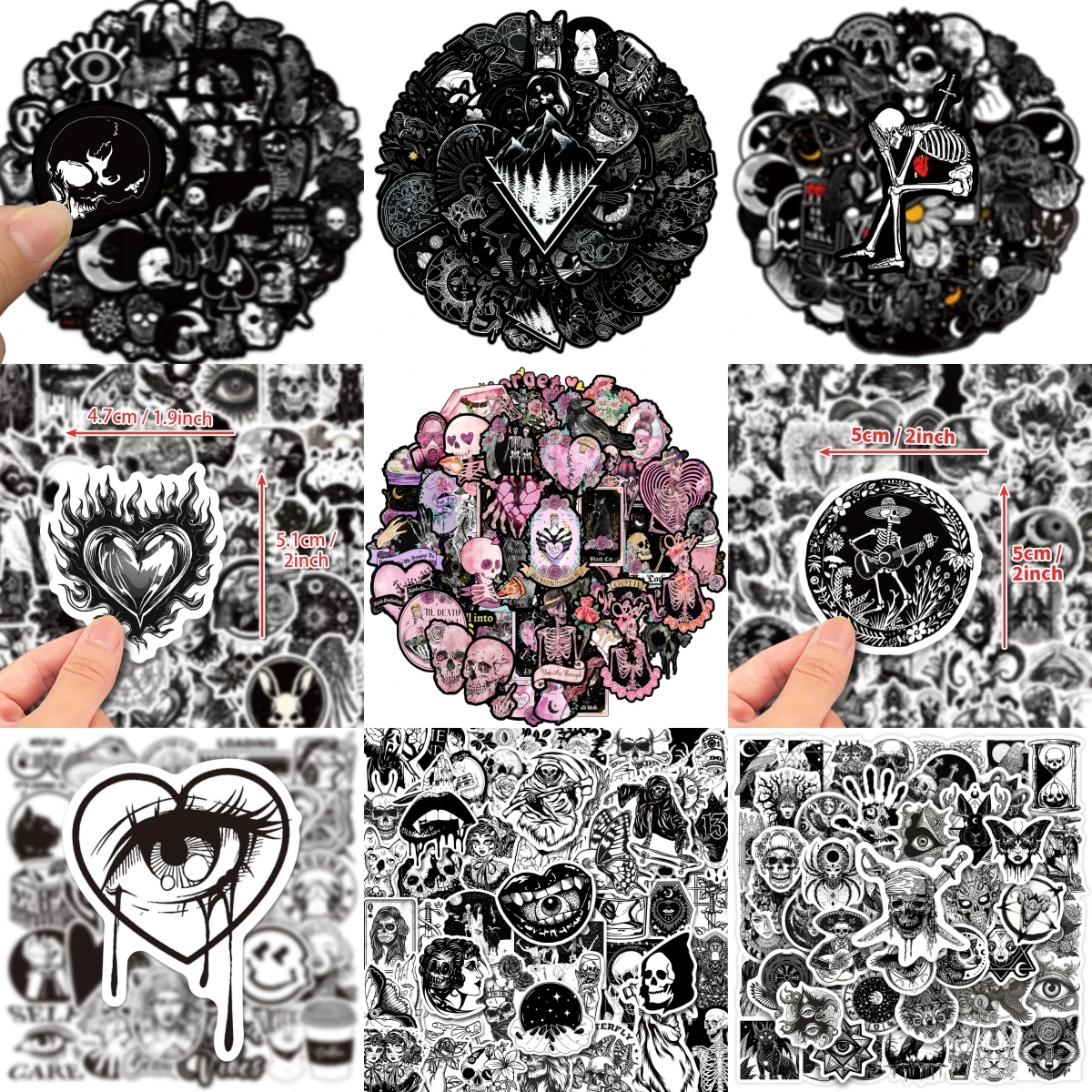 10/30/50PCS Horror Black White Stickers Series Creative Gothic Skull Graffiti Notebook iPad Luggage Phone Decoration Wholesale