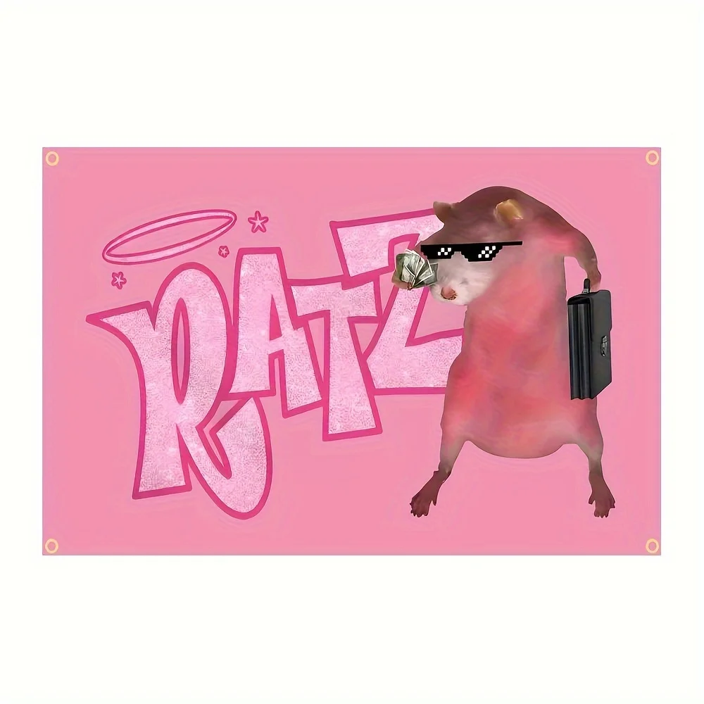 Funny Pink RATZ Mouse Flag – 3x5ft Indoor Wall Decor for Dorm Bedroom Living Room Home