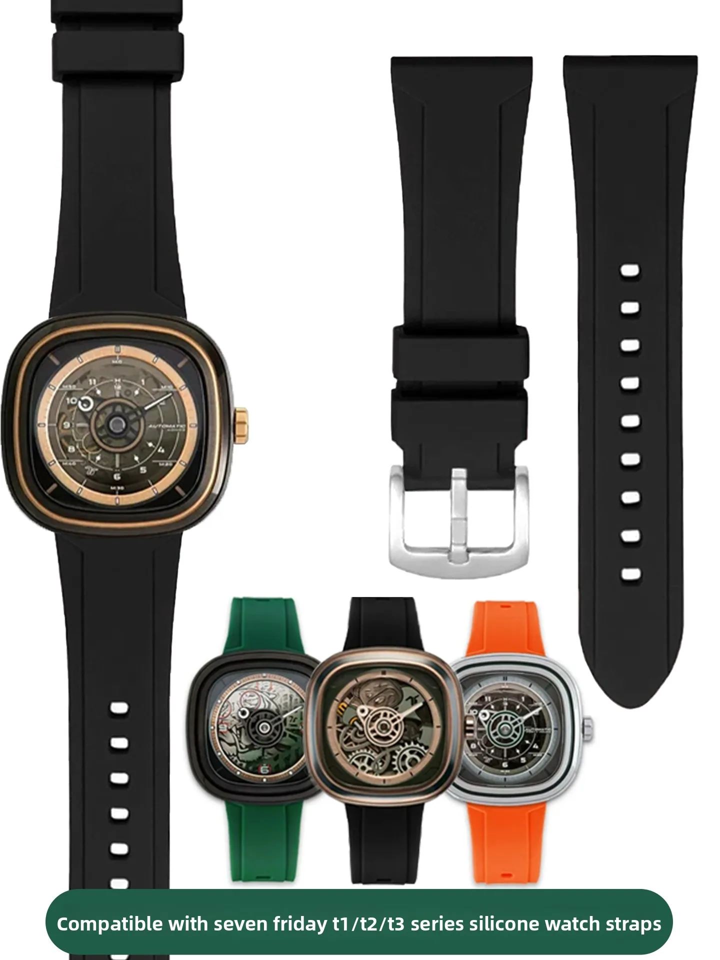 Silicone Watch Strap Is Suitable for Seven Friday T1/T2/T3 Series Soft Waterproof Multi-color Fashion Watch Chain Men