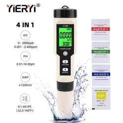 Yieryi Digital Hydrogen Water Tester Monitor 4 in 1 H2 PH ORP TEMP Meter Hydrogen Ion Analyzer for Swimming Drinking Aquarium