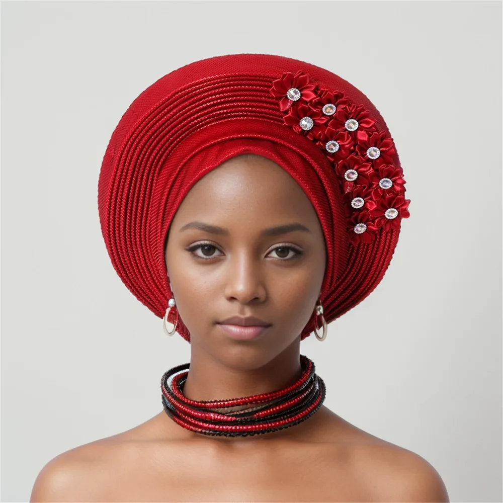 Frauen Kopf wickel für Hochzeits feier Nigeria Kopf bindungen mit Blumen bereits gemacht Auto Gele 2024 neue afrikanische Headtie Turban – Detail 16