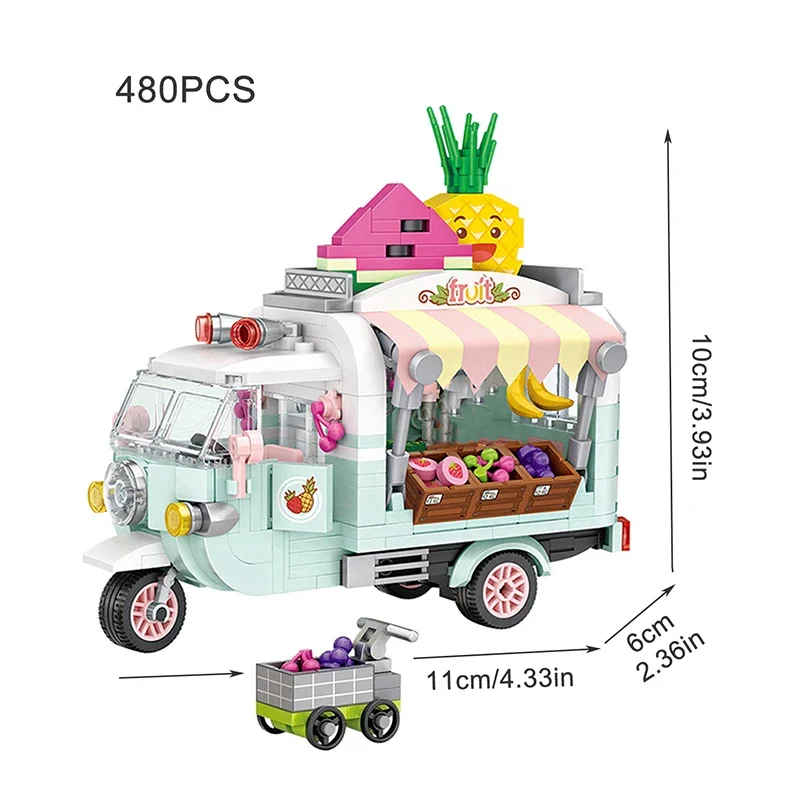 Mini Building Block Shop Cart Set DIY Creative Fruit Vending Cart Model Assembled Ornaments Children's Educational Toys Gifts