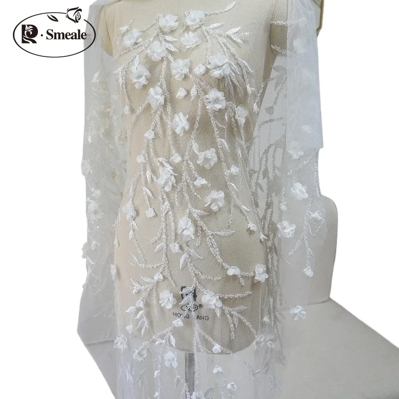 2025 Neues Design. 3D-Chiffon-Applikation mit Perlenstickerei. Zweige Blumen Hochwertiges Brautkleid Weißes Kleid Nähen Stoff Spitze – Detail 5
