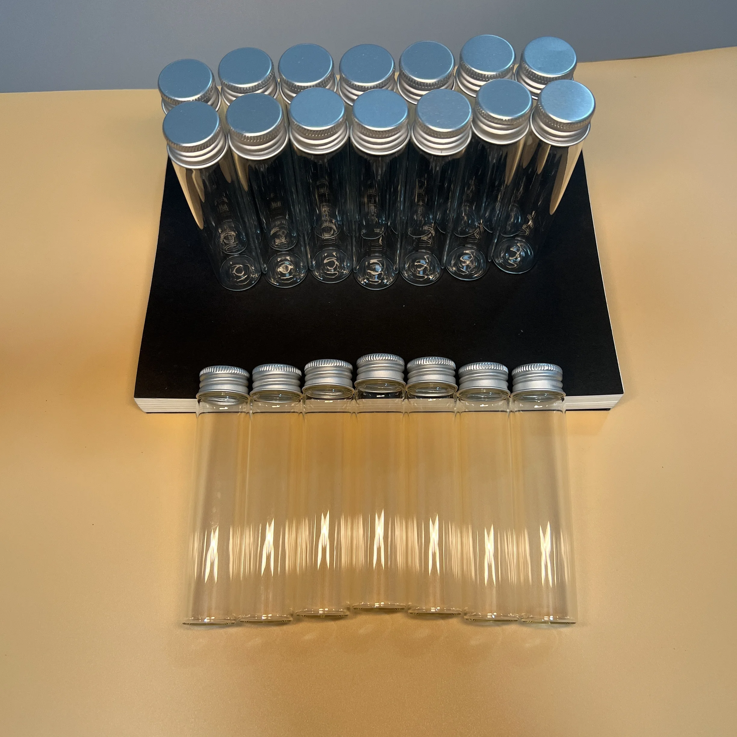 28/50 PCS 20ml Slim Glass Bottles Aluminum Cap 22x100mm Friendly Jars Travel Toiletries Shampoo Lotion Hand Sanitizer Refills