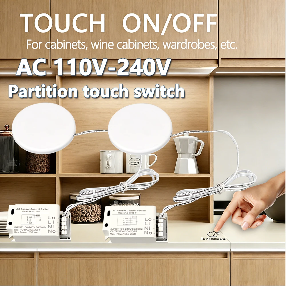 

110V-220V Hidden Touch Sensor Switch High Voltage Invisible On/Off Switch for Cabinet Wardrobe Computer Desk