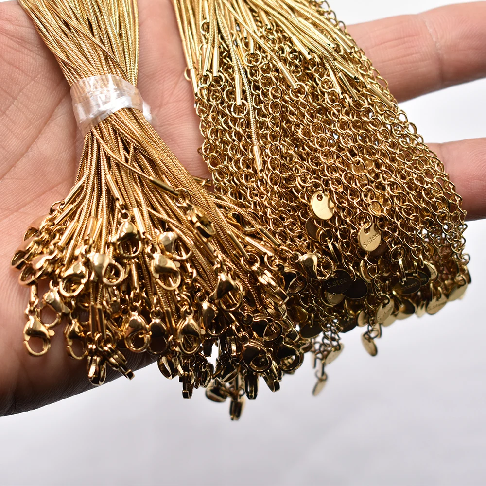 Großhandel 100 Stück/Lot 0,9mm Edelstahl Schlangenkette Halskette 45cm+5cm Kette Karabinerverschluss DIY Schmuckzubehör – Detail 6