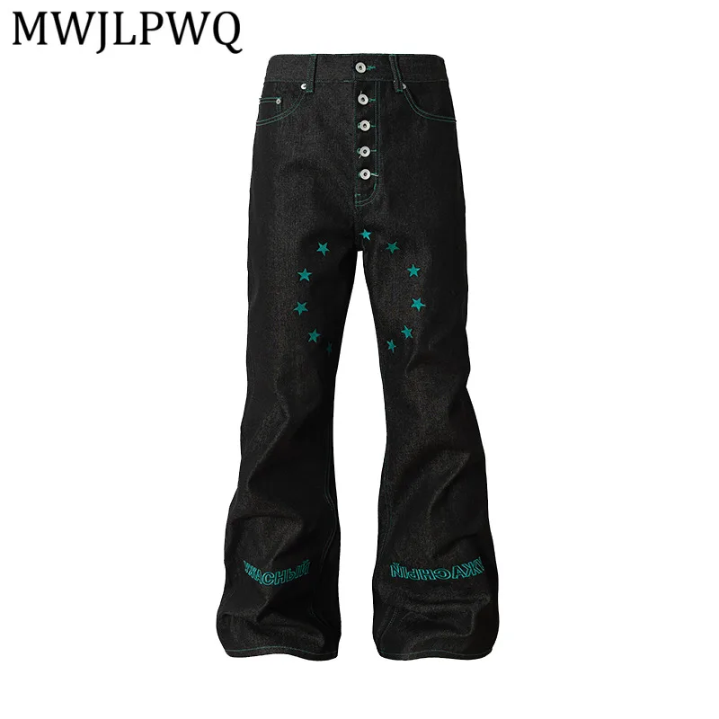 

MWJLPWQ Embroidered Five-Button Design Denim Trousers Male High Street Hiphop Slimming Slightly Flared Jeans Spring Autumn 14228