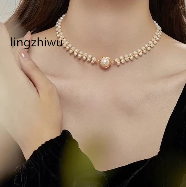 

lingzhiwu Korean Top Quality Fashion Pearls Necklace Female Luxury Choker Necklaces New Arrival