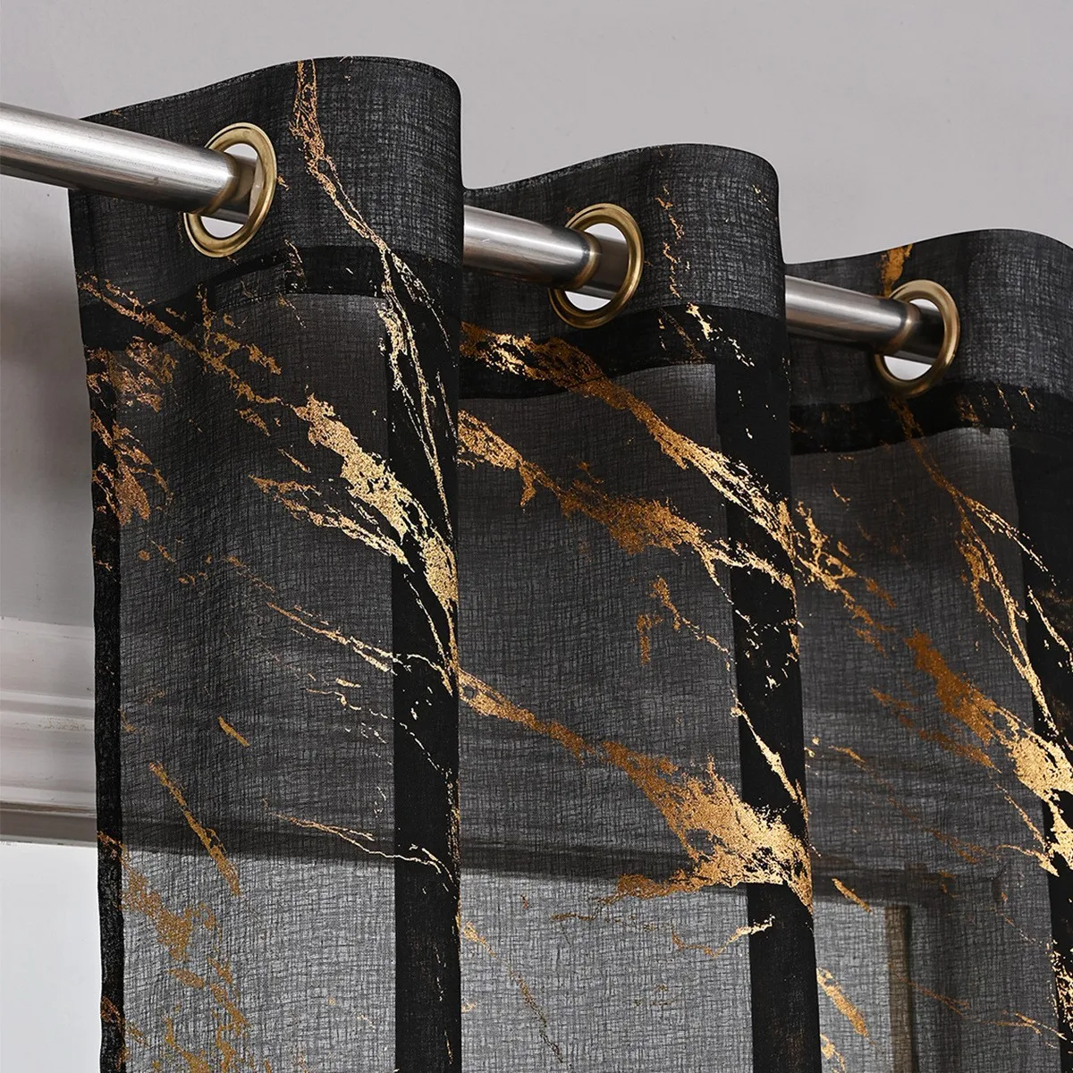 

Modern Gold Marble Print Sheer Curtains 2 Panels, Semi-Transparent Voile Drapes with Eyelets, Luxury Window Treatment