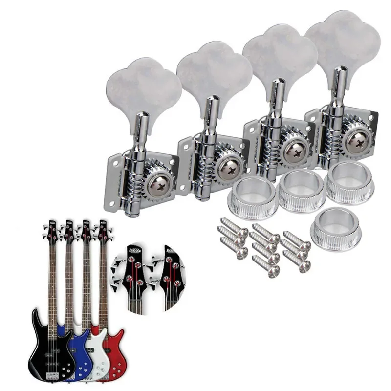 4pcs/set 4R Black Electric Bass Tuners Machine Heads Tuning Pegs Keys Set with Mounting Screws & Ferrules Guitar Parts