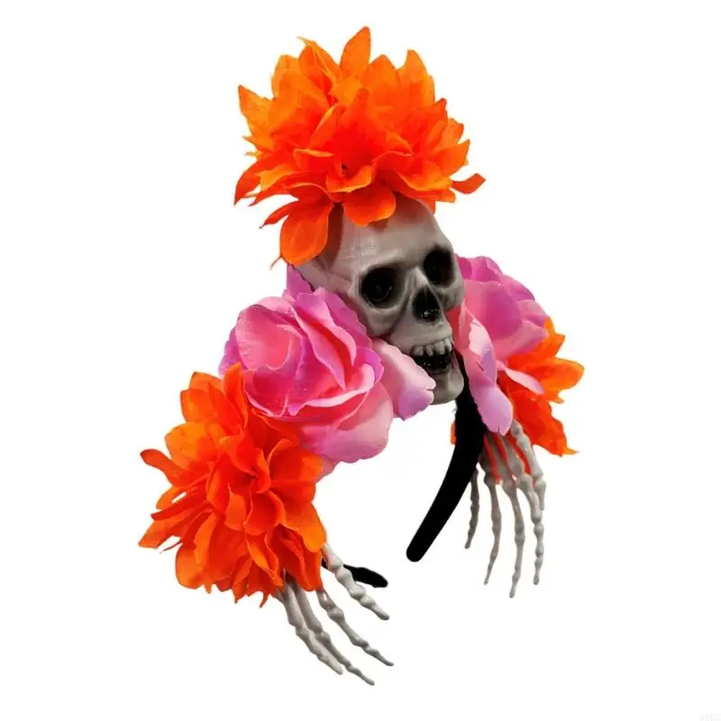 39BC Realistic Skeleton Hand Skull Hariband Cosplay Headpiece for Halloween Party