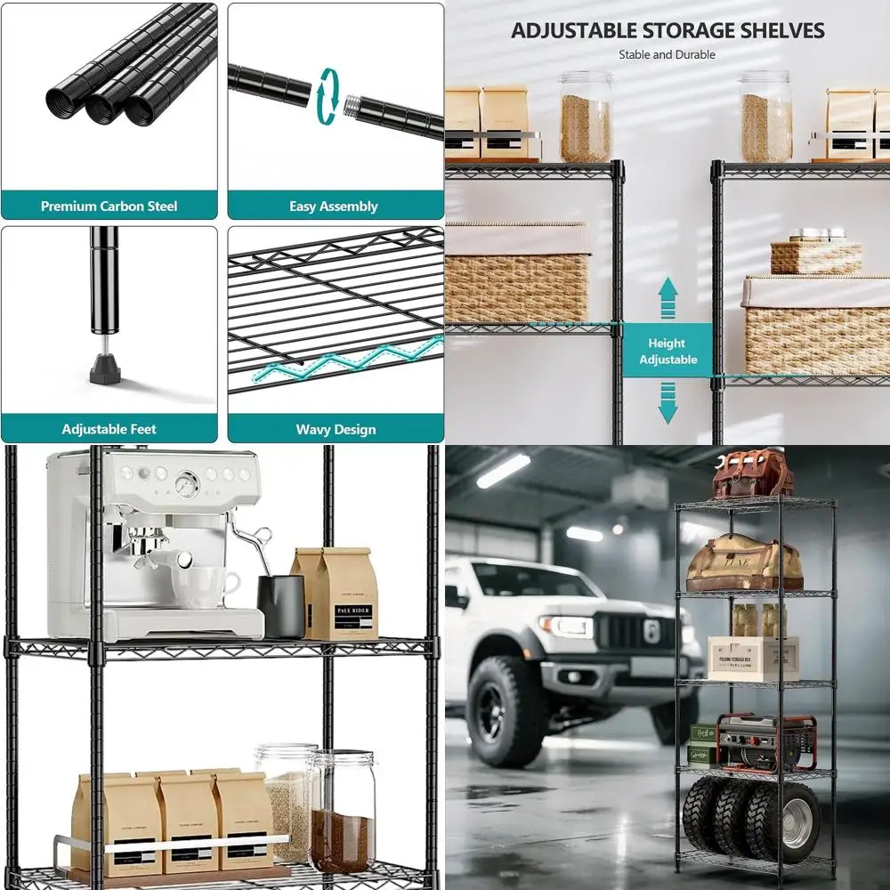 

Adjustable 5-Tier Metal Shelving Unit, Heavy Duty Rack for Kitchen, Bathroom, Pantry, Office, Garage, 1250 lbs Capacity, 13.7x23