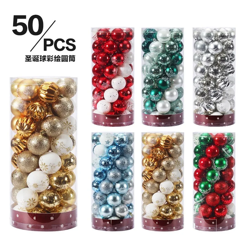 50Pcs Gold Plastic Christmas Balls 6cm Christmas Tree Ball Xmas Decorations for Home New Year Decor Assorted Color