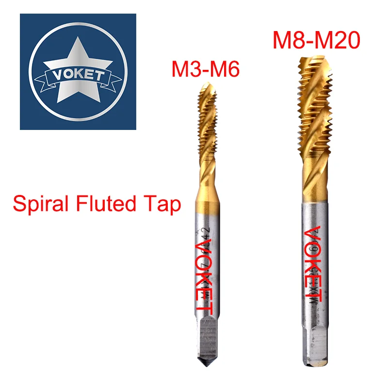 VOKET HSS Spiral Fluted Tap Spiral Pointed Tap Hand Tap M2 M2.5 M3 M3.5 M4 M5 M6 M8 M10 M12 M14 M16 M18 M20 Screw Thread Taps