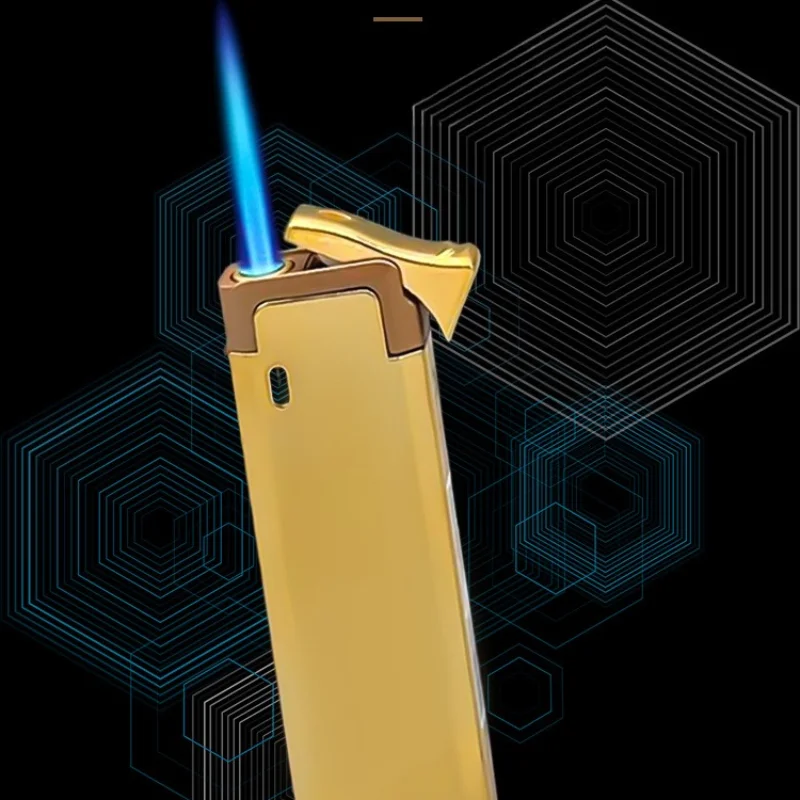 New Cigar Lighter Gold Butane Inflatable Windproof Open Flame Ignifier Metal Blue Fire Cigarettes Lighters & Smoking Accessories - Image 6