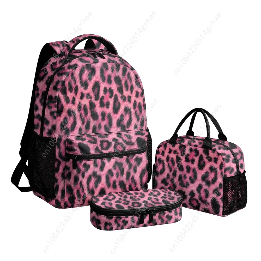 Leopard Printed Custom Leisure All-Over Print 3-Piece Backpack Set (Includes Backpack, Lunch Bag, and Pencil Case)