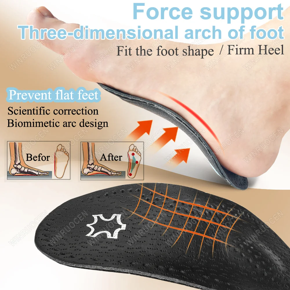 Leather Orthopedic Insoles Flat Foot Heel Pain Orthotics Health Soles Pads For Arch Support Man Woman Shoes Insole sole Inserts