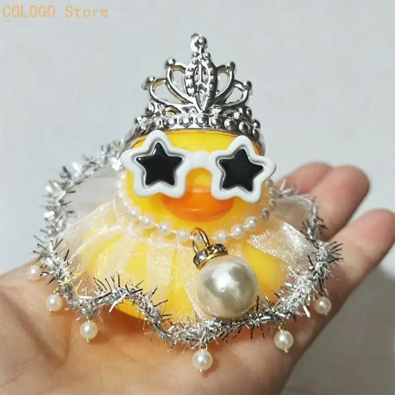 Car Duck Ornament Figure with Cool Sunshade and Embellished Trim for Office Desk Car Interior Shelf Display Home Decorations