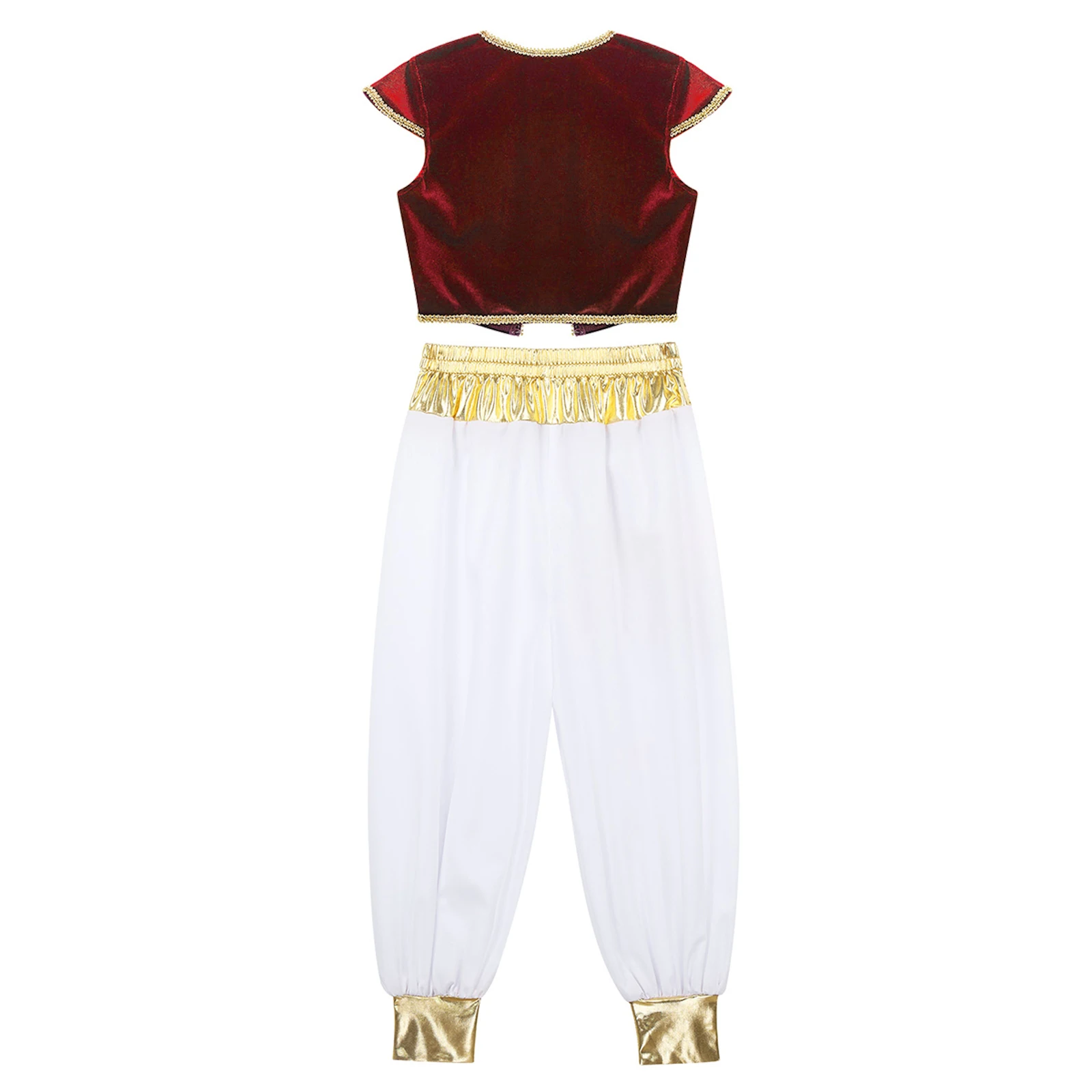 Kids Boys Arabian Prince Lamp Costume Halloween Fairy Tale Cosplay Carnival Party Dress Up Cap Sleeves Vest Waistcoat with Pants