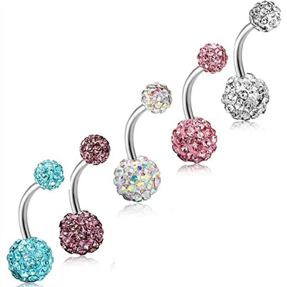 Assorted Colors Crystal Balls Double Crystal Gem 8/10mm Navel Ring Stainless Steel Belly Button Ring Belly Bar