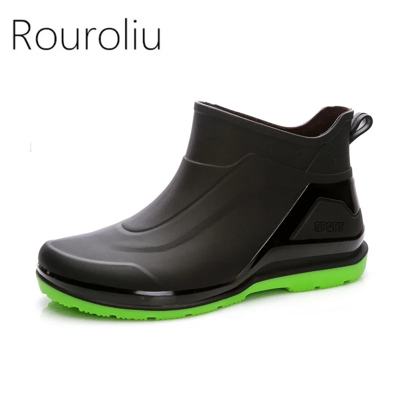 Brand New Ankle Rain Boots Men Fashion Waterproof Non-slip Work Water Shoes Round Toe Flat Platform Fishing Shoes