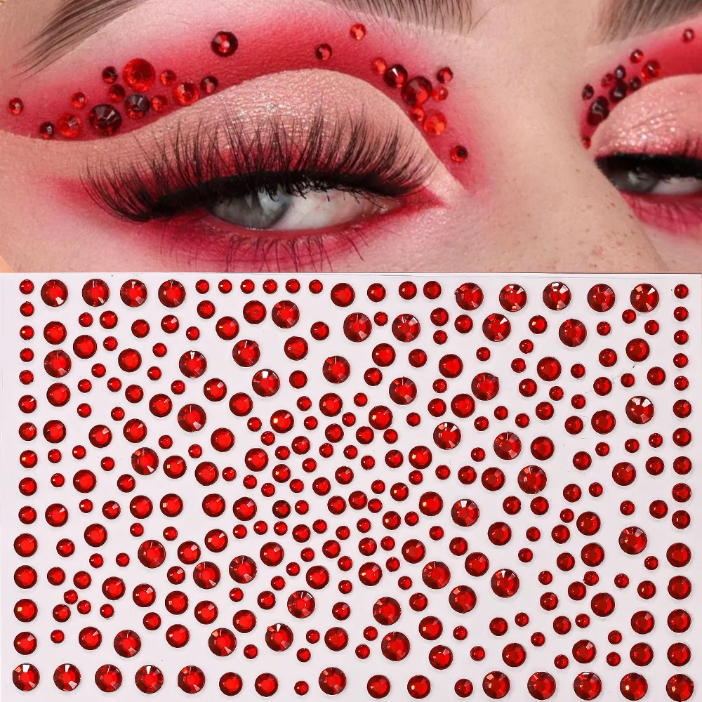 1Pcs 3D Red Gems Face/Eye Tattoos Stickers Disposable Shiny Rhinestones Self-Adhesive Sticker for Party Makeup Stage Show Decor