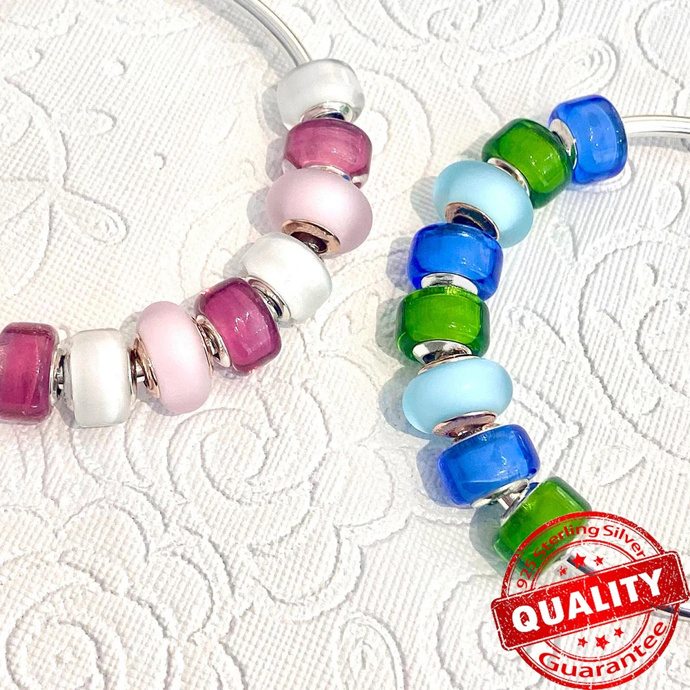 New 925 Sterling Silver Colorful Heart Murano Glass Charm Fit Original Bracelet Necklace Faceted Murano Glass DIY Fine Jewelry