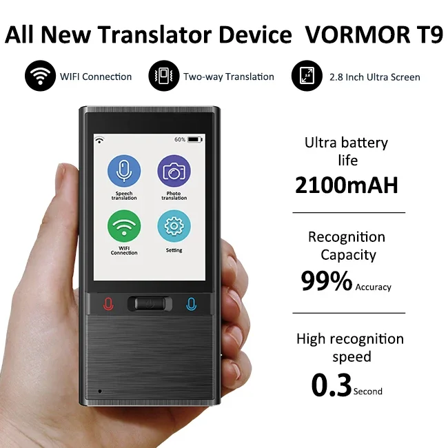 New Arrival Smart Voice Translator T9 2.8 Inch 106 languages WiFi/Hotspot Language Translator Device