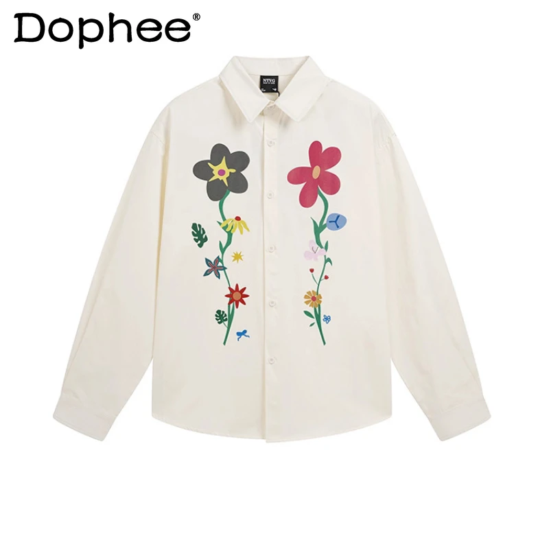 

Men Women 2025 Autumn New Loose Comfort Tops Couple Shirts American Style Design Printed Long Sleeve Shirts Trendy Chic Shirts