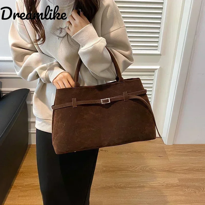 

Solid Faux Suede Handbag Large Capacity Hasp Casual Tote Bags Fashion Hot Sale Crossbody Bag for Women Commuter Shoulder Bags