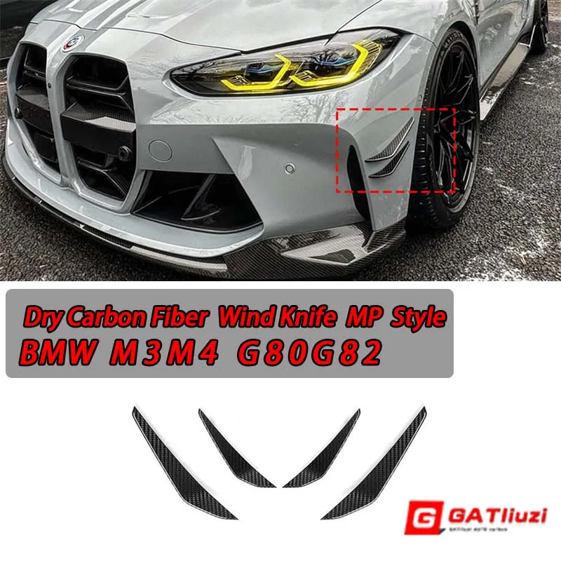 

4PCS/1 Set Front Bumper Splitter Trim Winglet Fit for BMW M3 M4 G80 G82 G83 2021 2022 Dry Carbon Fiber Side Canards Fin MP Style