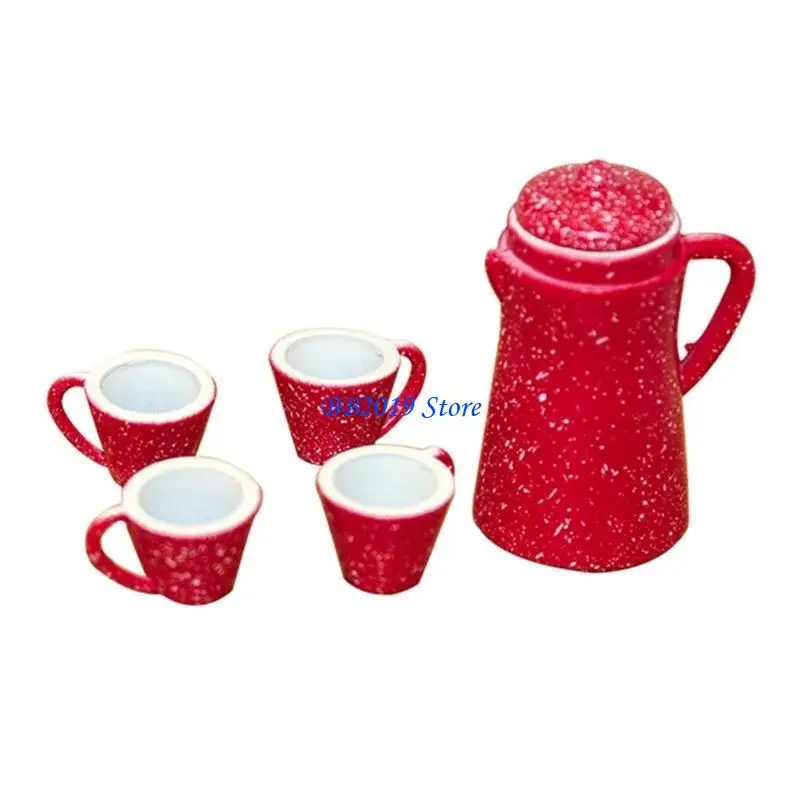 

Q0KB Dollhouses Accessory Kettle Set With Miniature Kettle And Cups For Creative Dollhouses Decoration And Kitchen Display